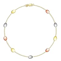 14k Pebble Tri-Color Shiny Anklet, Rose White Yellow Summer Anklet