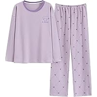 Big Girl Teens Pajamas Outfits Cotton Long Sleeve Tee Pullover Top+ Pants Loungewear PJ Clothes Set