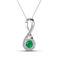 Round Emerald & Diamond 1/2 ctw Women Vertical Infinity Pendant Necklace. Included 16 Inches 14K Gold Chain
