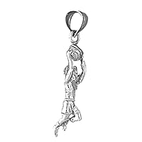 3D Basketball Player Pendant | Sterling Silver 925 3D Basketball Player Pendant - 31 mm