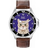 Beige Tabby Cat Head Mens Wrist Watch 42mm Case Custom Design