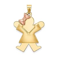 14K Two Tone Yellow and Rose Gold Puffed Girl with Bow on LeftCustomize Personalize Engravable Charm Pendant Jewelry Gifts For Women or Men (Length 1.17