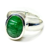 Natural Emerald Silver Ring for Men 7 Carat Astrological Adjustable Size 5,6,7,8,9,10,11,12,13