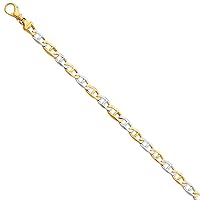 14k Two Tone Solid Fancy Lobster Closure Gold 6.2mm Polished Fancy Link Bracelet Lobster Claw Jewelry for Women - Length Options: 7.25 8.25