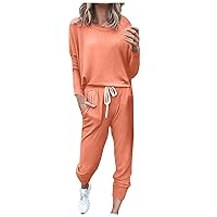 Two Piece Outfits For Women Crew Neck Long Sleeve Shirt and Sweatpants Matching Loungewear Set Cozy Pajama Sets