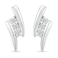 DGOLD 10kt Gold Round White Diamond Three Stone Stud Earrings for Women (1/10 cttw)