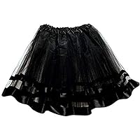 Promo Tutu-Black with Black Ribbon Childrens Costume A 3-Layer Tulle Tutu Elastic Waist Skirt
