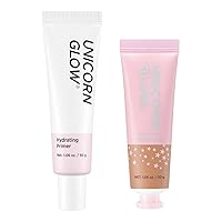 Unicorn Glow Hydrating Wear Primer + Hydrating Collagen Foundation #10 Pecan [Golden Brown] - Great Value, Cruelty Free make up