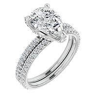 10K Solid White Gold Handmade Engagement Ring 3 CT Pear Cut Moissanite Diamond Solitaire Wedding/Bridal Ring for Women/Her Promise Ring Sets