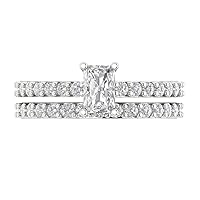 Clara Pucci 1.35 carat Emerald Shape Solitaire Moissanite Engagement Wedding Anniversary Bridal ring band set 14k White Gold