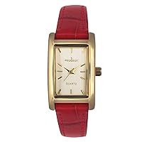 Peugeot Women's Classic 14Kt Gold Plated Watch, Rectangular Tank Shape Case with Leather Band and Easy to Read Dial