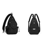 MOSISO Sling Backpack,Canvas Crossbody Hiking Daypack Bag with Anti-theft Pocket&Crossbody Convertible Sling Bag with Front Pocket, Black