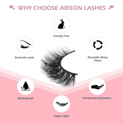 Arison Lashes 3D Mink Lashes False Fake Eyelashes Wispy Strips Silk Reusable Handmade Real Long Fur Soft Dramatic Natural Look 1 Pair Package for Women Makeup (D008)