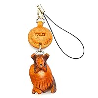 Collie Leather Dog mobile/Cellphone Charm VANCA CRAFT-Collectible Cute Mascot Made in Japan