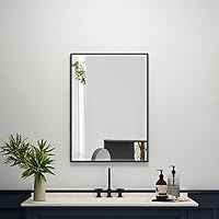 Black Bathroom Mirror for Wall Rectangle Aluminum Vanity Mirror Hangs Horizontally or Vertically 20x28 Inch