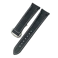 for Omega Seamaster Diver 300 Aqua Terra AT150 Cowhide Strap Genuine Leather Watchband 19mm 20mm 21mm 22mm Curved End Watch Band (Color : Blk White Round, Size : 20mm)