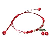 Red String Couple Bracelet Female Diy Strawberry Cherry Hand String Braid Boudoir Children Matching Pearl