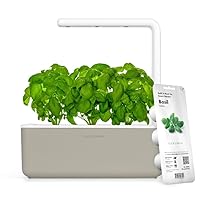 Click & Grow Indoor Herb Garden Kit with Grow Light | Smart Garden for Home Kitchen Windowsill | Easier Than Hydroponics Growing System | Vegetable Gardening Starter (3 Basil Pods Included), Beige