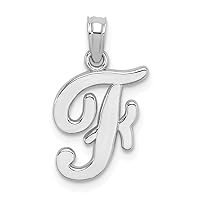 10k White Gold F Script Letter Name Personalized Monogram Initial High Polish Charm Pendant Necklace Jewelry for Women