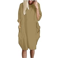Plus Size Bagggy Tshirt Dresses for Women Summer Casual Loose Rolled Sleeve Knee Dress Solid Color Pockets Dress