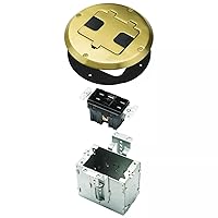 RACO Floor Box Kit 6239ACBP Brass 15A/125V Duplex Receptacle Outlet with USB Ports, Single Gang Electrical Box for Wood Sub-Floor with 3.1A/5V Type A and C USB Outlet Receptacles for Home Improvement