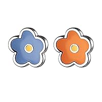 Solid 925 Sterling Silver Cute Flower Earrings Studs for Teen Girls Small Color Flower Studs Earrings Hypoallergenic