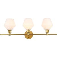 Gene Industrial Mid-Century Modern 3 Light Entryway and Bathroom Wall Sconce in Brass and Frosted White Glass