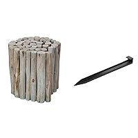 Natural Eucalyptus Wood Solid Log for Garden Border Edging Landscaping Borders Lawn 72 in L x 12 in H x 1.25 in D & EasyFlex 10 in. Landscape Anchoring Stake Pack - 10 Ct, Black