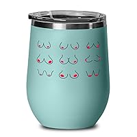 Boob Wine Glass With Lid, Boobs, Teal Stainless Steel Insulated Unique Present Idea