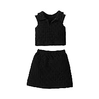 Toddler Baby Girl Skirts Outfit Kids Clothes Solid Color Trendy Sleeveless Lapel Vest Top Pleat A Line Skirt Set