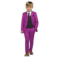 UMISS Boys' Two Buttons Jacket Checked Vest Pants Formal Wedding Tuexdo Set