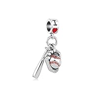 Love Baseball Bead Charms Compatible with Pandora Bracelets