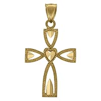 10k Yellow Gold Womens Mens Unisex Cross Love Heart Religious Charm Pendant Necklace Measures 37.5x21.10mm Wide Jewelry for Men