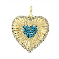 Bautiful Fluted Heart Turquiose Diamond 925 Sterling Silver Charm Pendant,Designer Heart Fluted Turquiose Diamond Handmade Pendant Jewelry