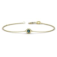 Round London Blue Topaz (3mm to 4mm) Womens Solitaire Station Minimalist Bracelet (0.10 ct to 0.25 ct) 14K Yellow Gold