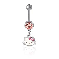Hello Kitty Belly Button Ring 14g Stainless Steel Kawaii Belly Button Piercing Jewelry, Sanrio Official License