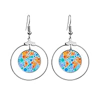 Blue Orange World Map Earth Earrings Dangle Hoop Jewelry Drop Circle