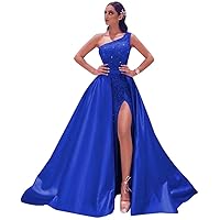 Prom Dresses Long Ball Gown Sparkly Sequin One Shoulder Satin Slit A Line Evening Party Dress for Women Formal