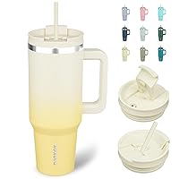 BJPKPK 40 oz Tumbler With Handle Insulated Tumblers With Lid And Straw Stainless Steel Thermal Cup,Lemon