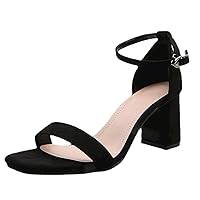 Women's Comfy Simple Open Square Toe Faux Suede Upper Adjustable Ankle Strap Low Mid Block Heels Chunky Heeled Sandals For Girls Ladies Wedding Sexy Strappy Party Prom Dressy Pumps Shoes