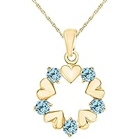 Created Round Cut Aquamarine Gemstone 925 Sterling Silver 14K Gold Over Valentine's Special Open Circle Heart Pendant Necklace for Women's & Girl's
