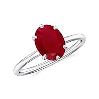 Natural Ruby Oval Solitaire Ring for Women in Sterling Silver / 14K Solid Gold/Platinum