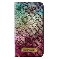 RW3539 Mermaid Fish Scale PU Leather Flip Case Cover for iPhone 11 Pro Max with Personalized Your Name on Leather Tag