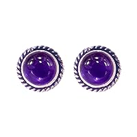 Cabochon purple amethyst gemstone fashion stud earrings for women 925 Sterling Silver Plated Handmade Modern Party Stud Earrings Jewellery February Birthstone