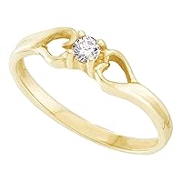 The Diamond Deal 10kt Yellow Gold Womens Round Diamond Solitaire Heart Promise Bridal Ring 1/10 Cttw