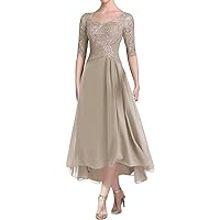 V Neck Mother of The Bride Dress for Wedding Lace Wedding Guest Dress for Women Tea Length Formal Evening Party Growns