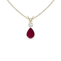 Natural Ruby Teardrop Pendant Necklace with Diamond for Women, Girls in Sterling Silver / 14K Solid Gold / Platinum with 18