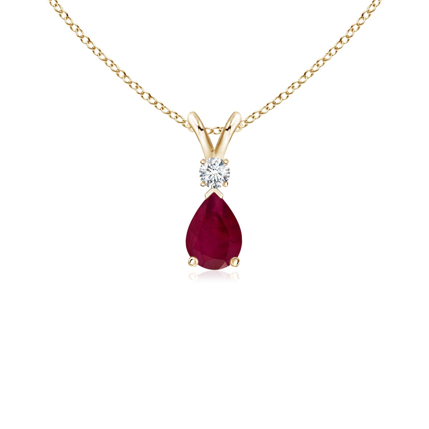 Angara Natural Ruby Teardrop Pendant Necklace with Diamond for Women, Girls in Sterling Silver / 14K Solid Gold/Platinum with 18