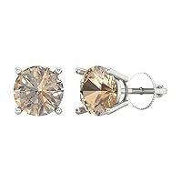 3.94cttw Round Cut Solitaire Genuine Yellow Moissanite Unisex Pair of Designer Stud Earrings Solid 14k White Gold Screw Back
