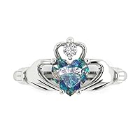 Clara Pucci 1.55 ct Heart Cut Irish Celtic Claddagh Solitaire Blue Moissanite Engagement Promise Anniversary Bridal Ring 14k White Gold